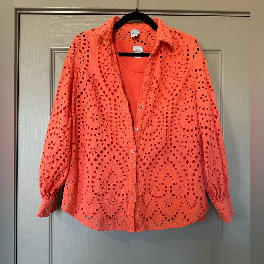 Chico’s Eyelet Button-Front Top + Matching Tank Set